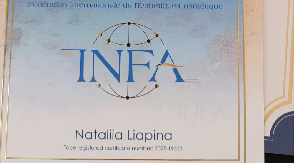 Kosmetologi- og hudpleiesertifikat (Nataliia 3)