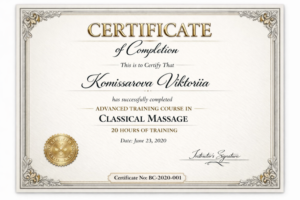 Massasje – dokumentasjon og sertifikat (V2)